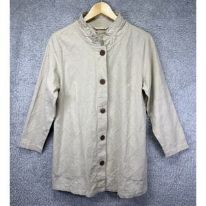 Soft Surroundings Linen Blend Top Medium Lagenlook Embroidered Button Up Beige